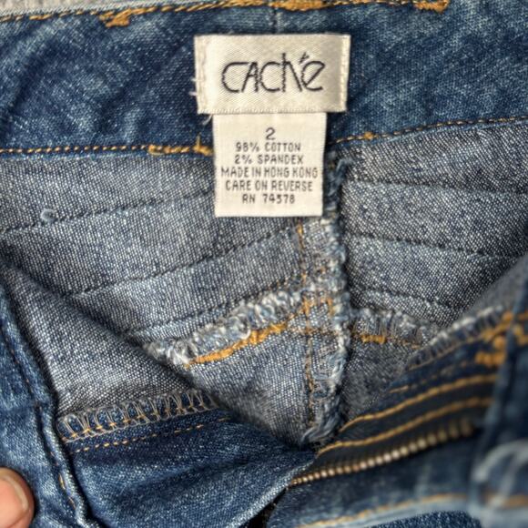 VTG Cache Jeans Y2K Low Rise Flare Pintuck Design Funky Clubwear‎ Medium Wash - Picture 13 of 13